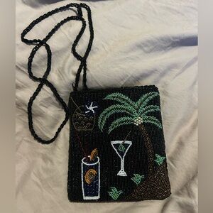 Beaded Black Evening Bag with Tropical Drink Design